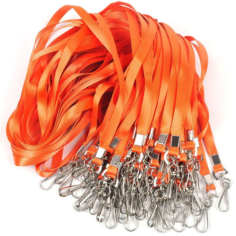 Beebel Orange Lanyards 100 Pcs Lanyard for Id Badges Flat Lanyard with Badge Clip with J-Hook (Orange) - Image 1